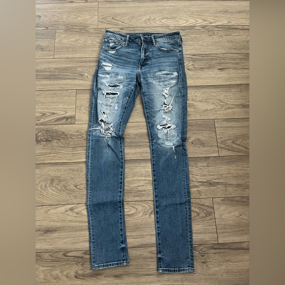 American Eagle Outfitters Ripped Blue Skinny Jeans